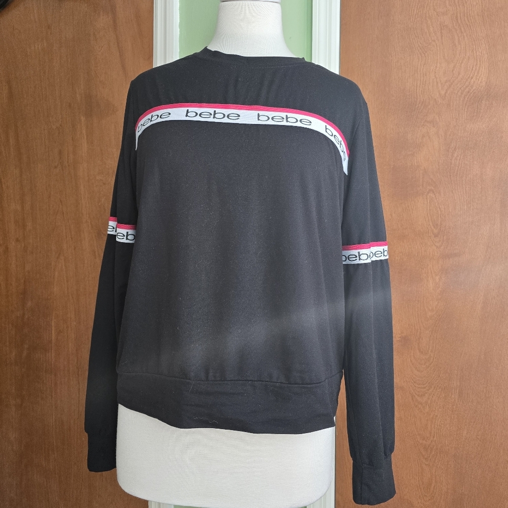 Bebe Fleece Line Sweatshirt Sassy Cozy Large Black/ Red